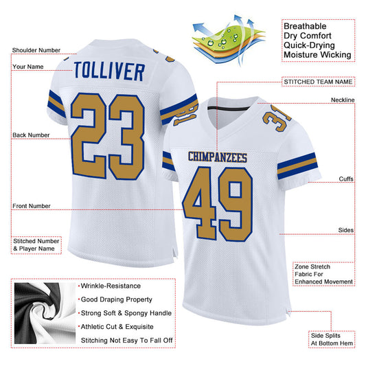 Custom White Old Gold-Royal Mesh Authentic Football Jersey - Sky-Custom