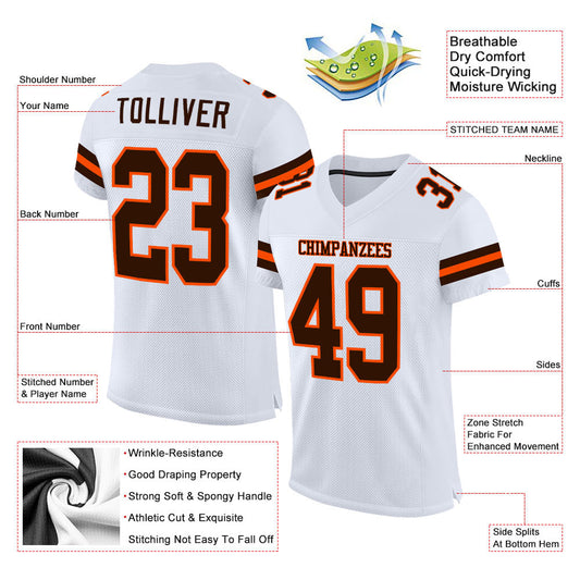Custom White Brown-Orange Mesh Authentic Football Jersey - Sky-Custom