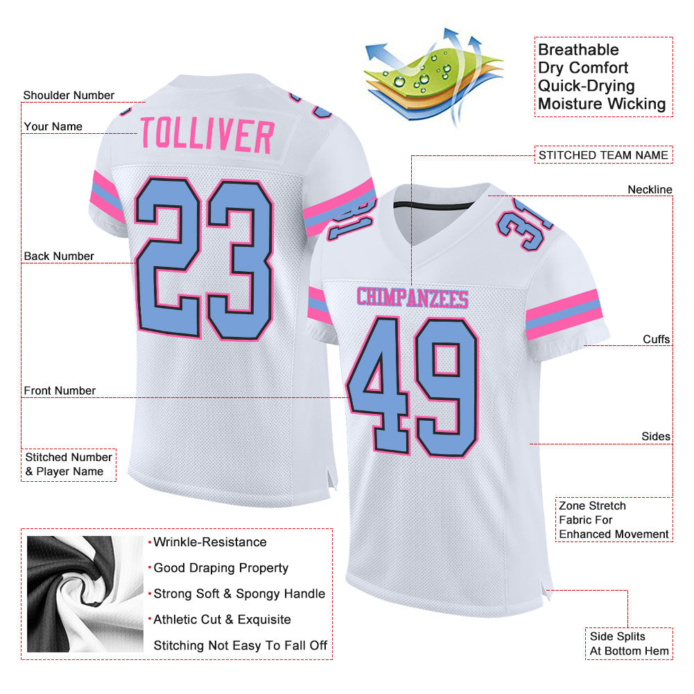 Custom White Light Blue-Pink Mesh Authentic Football Jersey - Sky-Custom