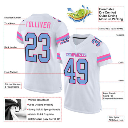 Custom White Light Blue-Pink Mesh Authentic Football Jersey - Sky-Custom