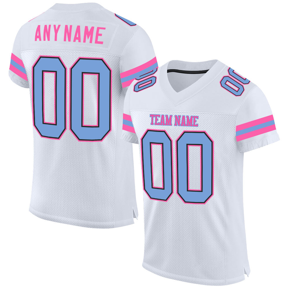 Custom White Light Blue-Pink Mesh Authentic Football Jersey - Sky-Custom