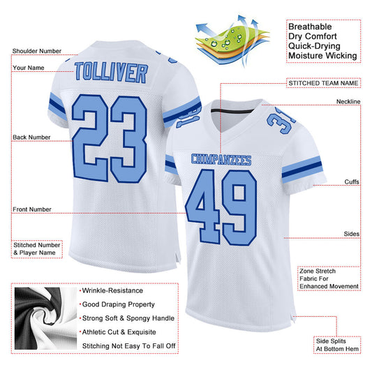 Custom White Light Blue-Royal Mesh Authentic Football Jersey - Sky-Custom