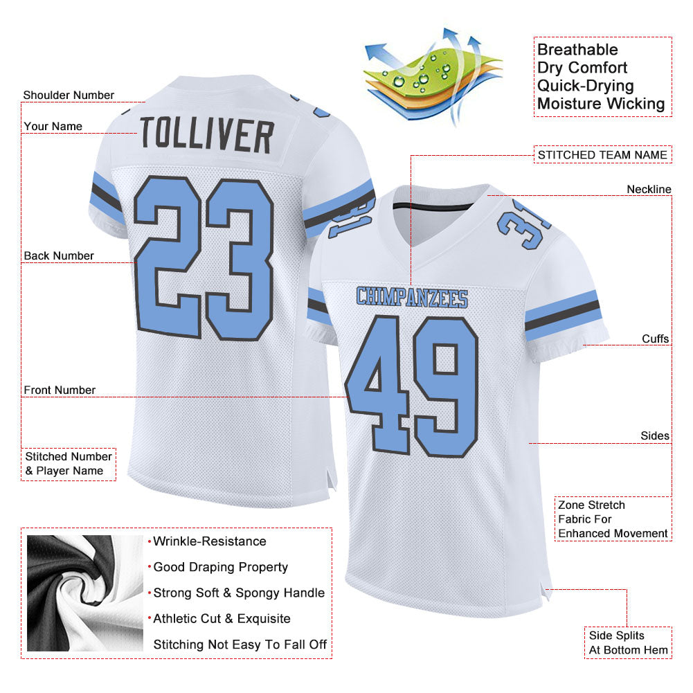Custom White Light Blue-Steel Gray Mesh Authentic Football Jersey - Sky-Custom