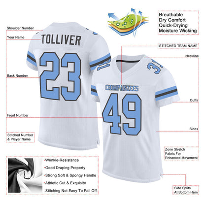 Custom White Light Blue-Steel Gray Mesh Authentic Football Jersey - Sky-Custom