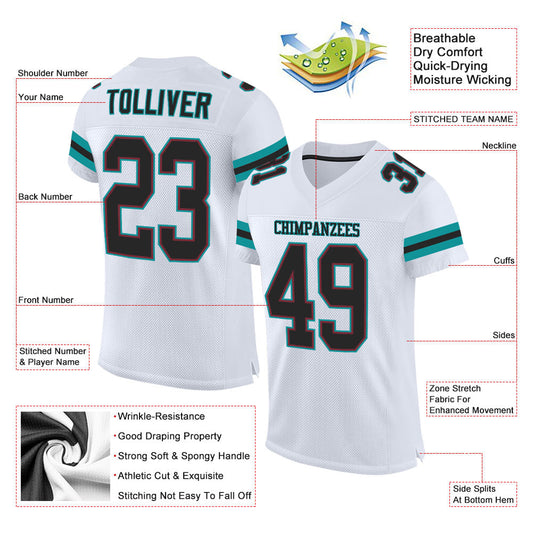 Custom White Black-Aqua Mesh Authentic Football Jersey - Sky-Custom