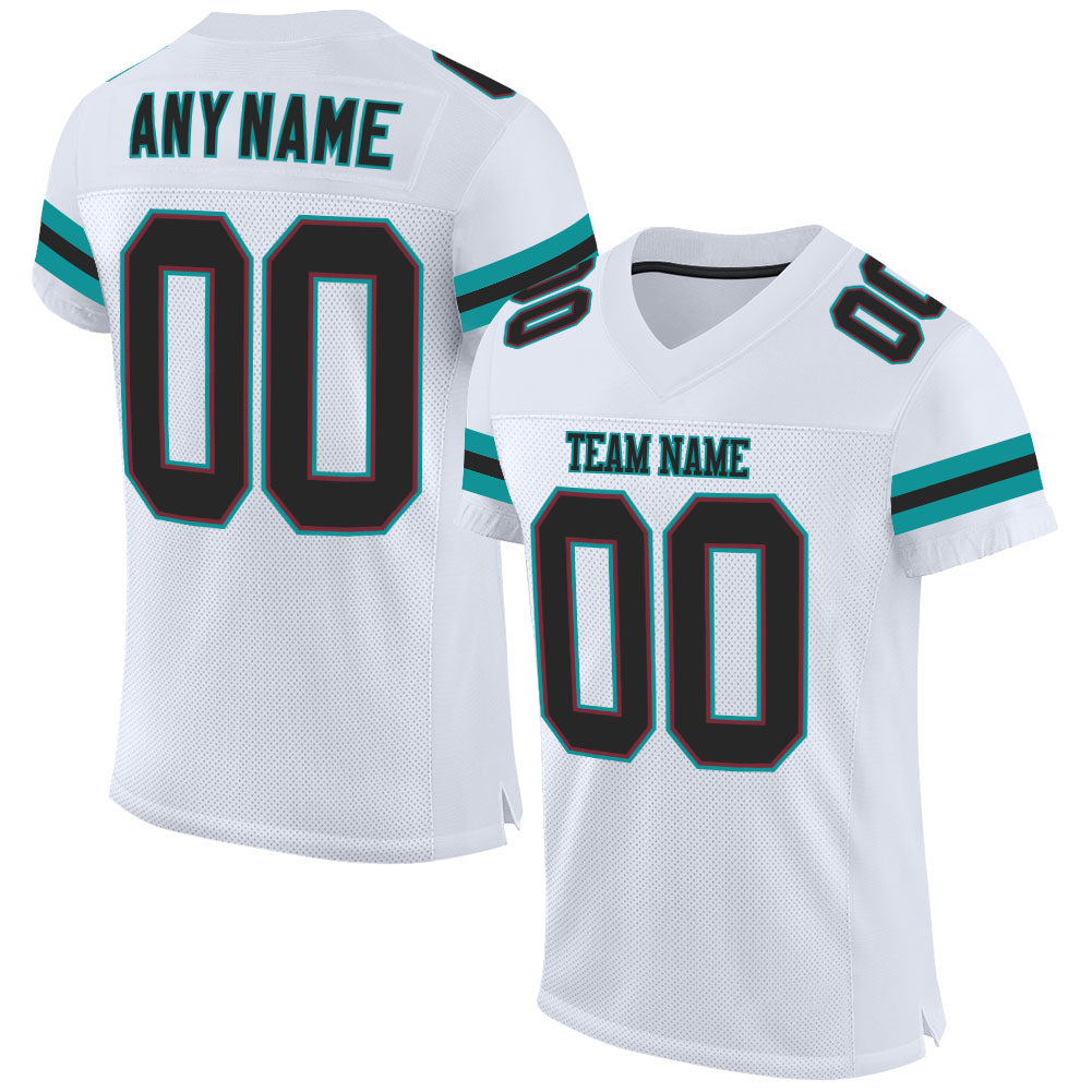 Custom White Black-Aqua Mesh Authentic Football Jersey - Sky-Custom
