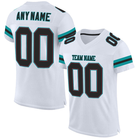 Custom White Black-Aqua Mesh Authentic Football Jersey - Sky-Custom
