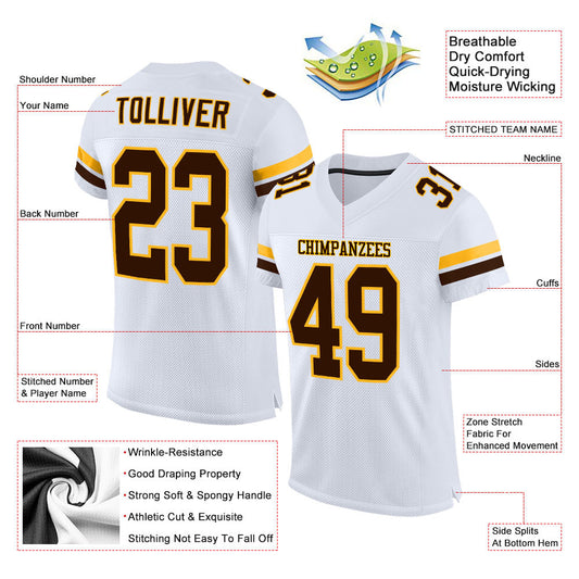 Custom White Brown-Gold Mesh Authentic Football Jersey - Sky-Custom