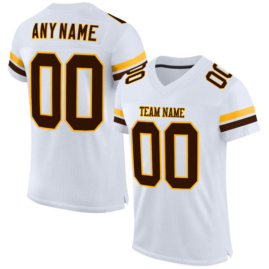 Custom White Brown-Gold Mesh Authentic Football Jersey - Sky-Custom