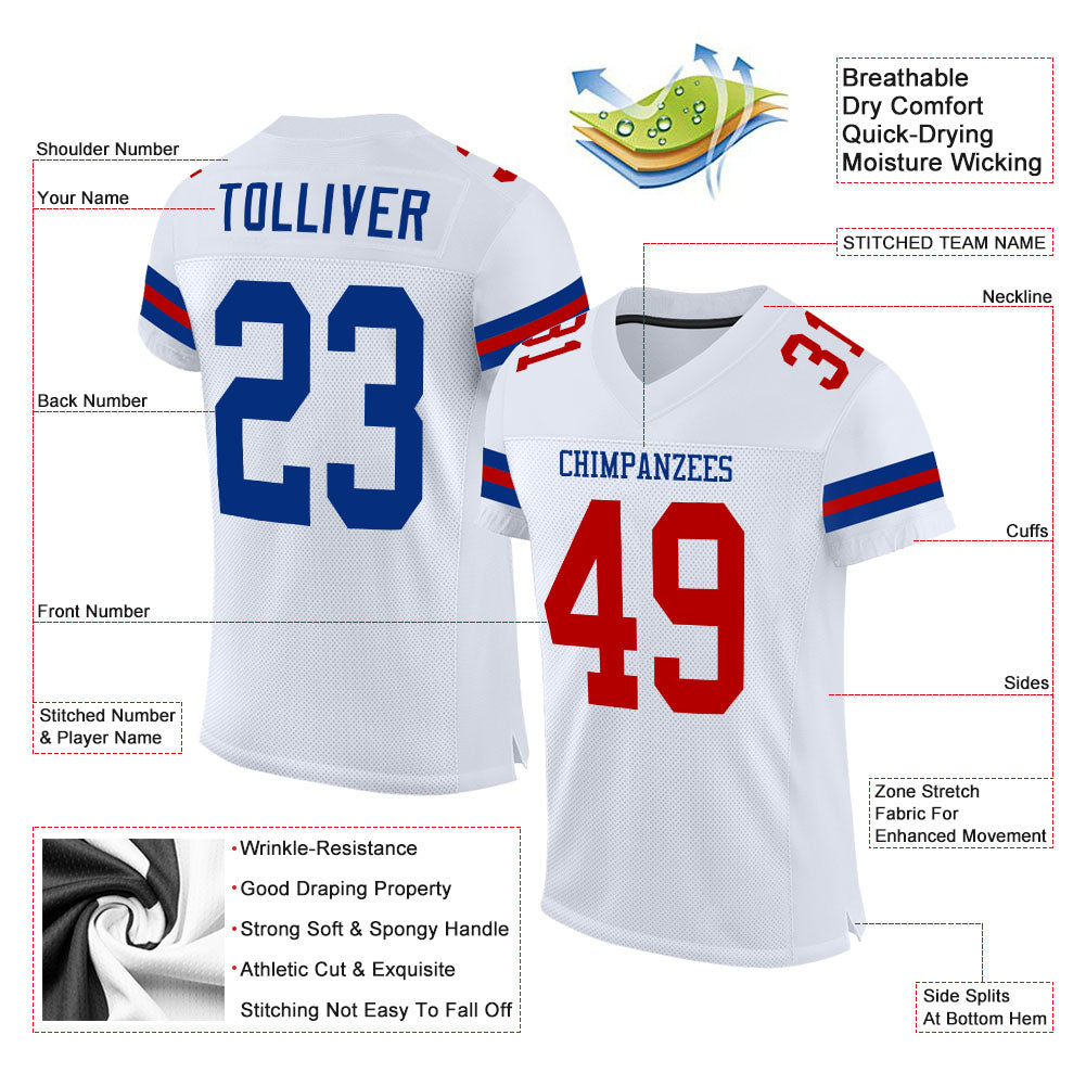 Custom White Royal-Red Mesh Authentic Football Jersey - Sky-Custom