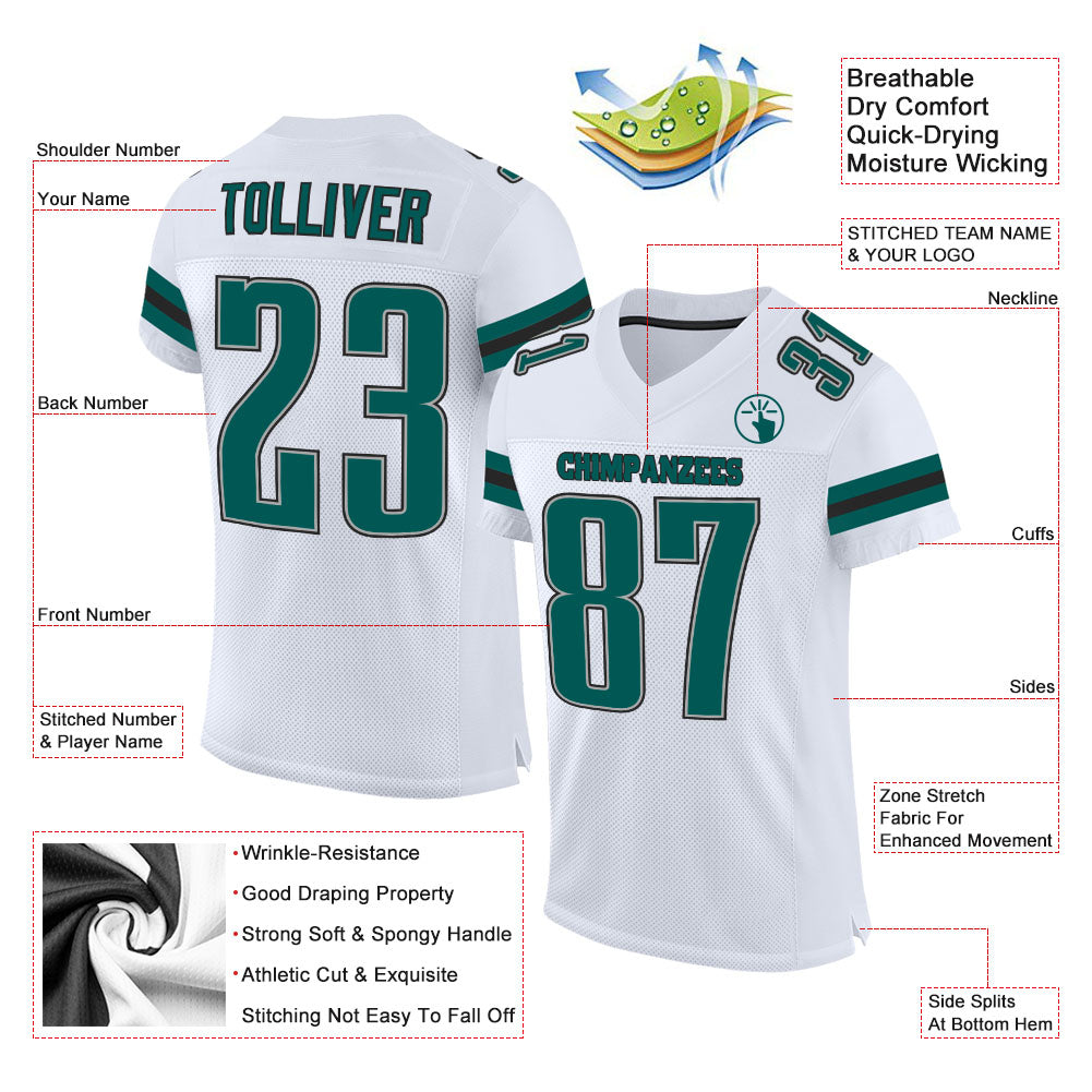 Custom White Midnight Green-Black Mesh Authentic Football Jersey - Sky-Custom