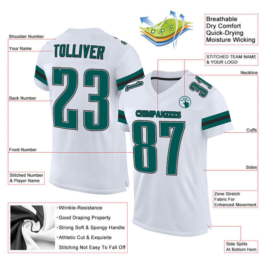 Custom White Midnight Green-Black Mesh Authentic Football Jersey - Sky-Custom