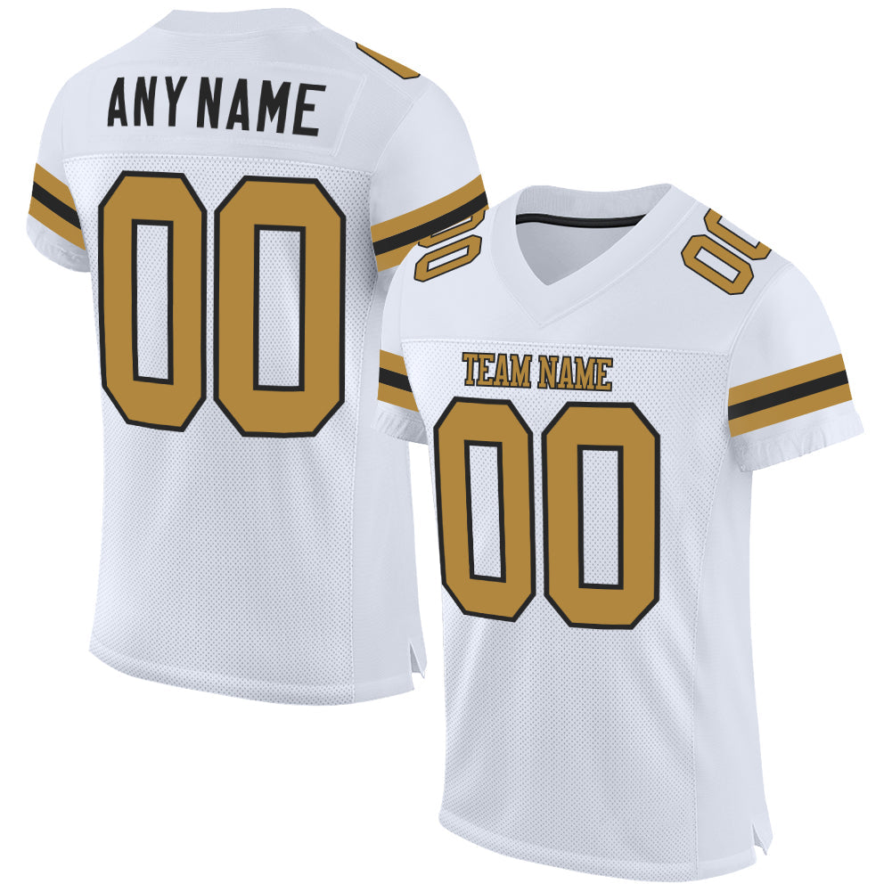 Custom White Old Gold-Black Mesh Authentic Football Jersey - Sky-Custom