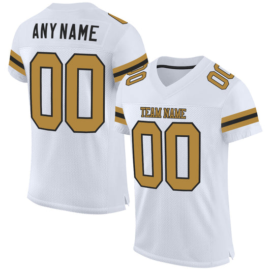 Custom White Old Gold-Black Mesh Authentic Football Jersey - Sky-Custom