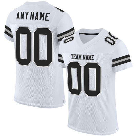 Custom White Black-Gray Mesh Authentic Football Jersey - Sky-Custom