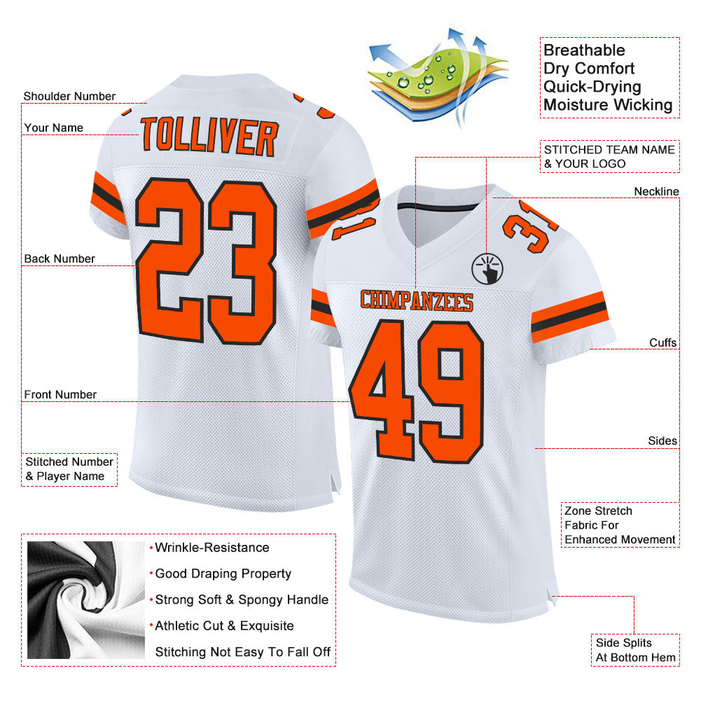 Custom White Orange-Black Mesh Authentic Football Jersey - Sky-Custom