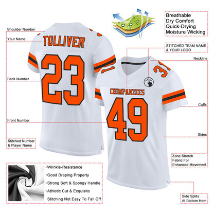 Custom White Orange-Black Mesh Authentic Football Jersey - Sky-Custom