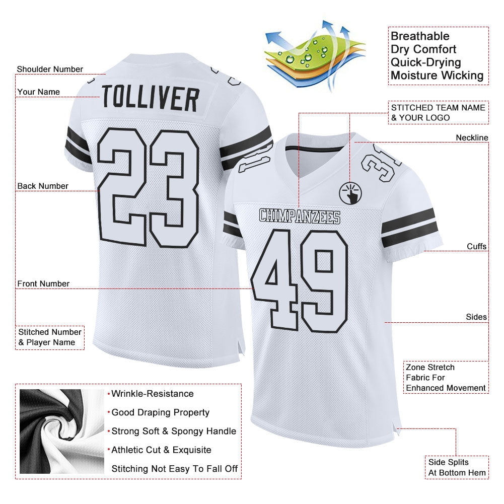 Custom White White-Black Mesh Authentic Football Jersey - Sky-Custom