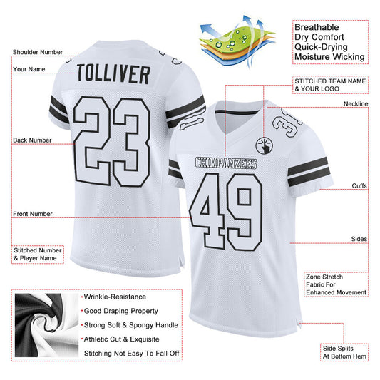 Custom White White-Black Mesh Authentic Football Jersey - Sky-Custom