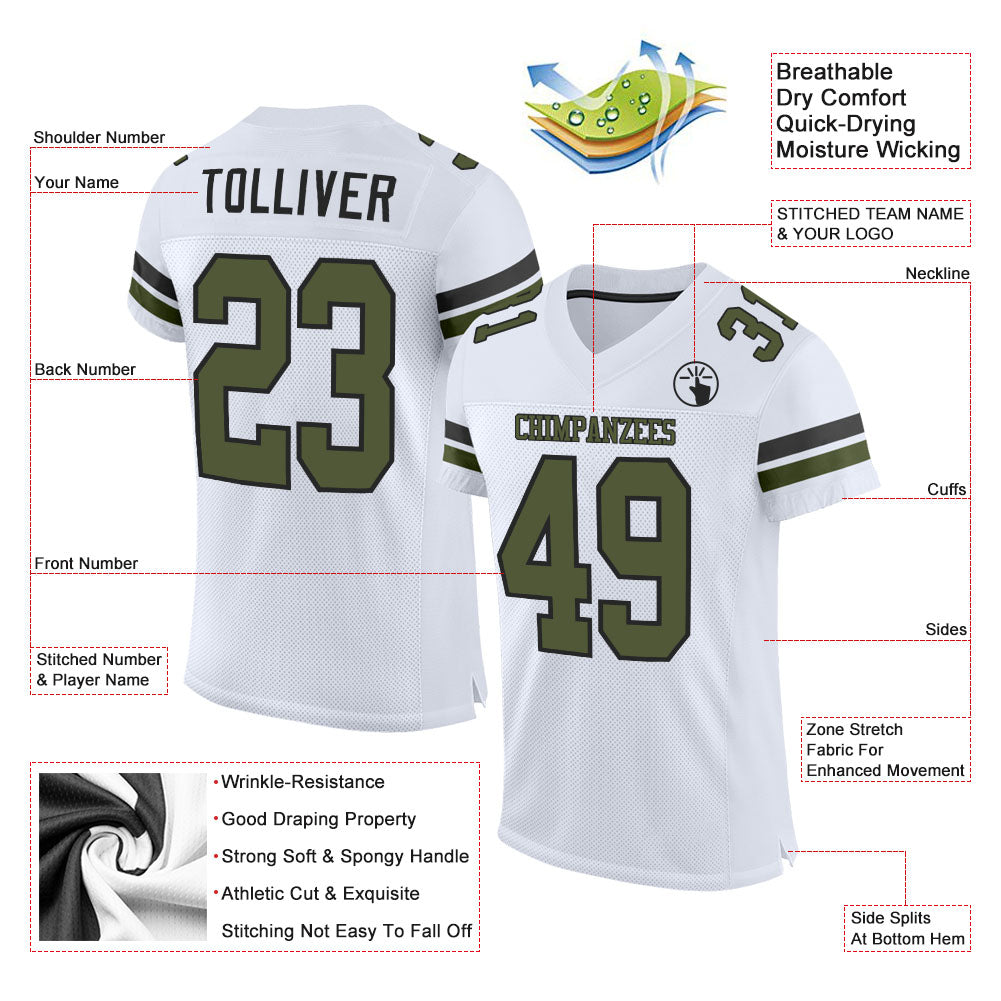 Custom White Olive-Black Mesh Authentic Football Jersey - Sky-Custom