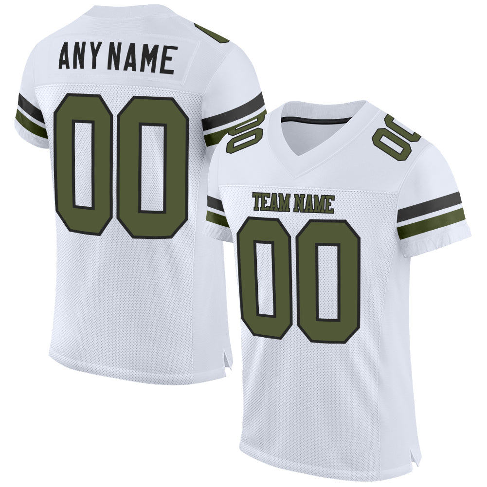 Custom White Olive-Black Mesh Authentic Football Jersey - Sky-Custom