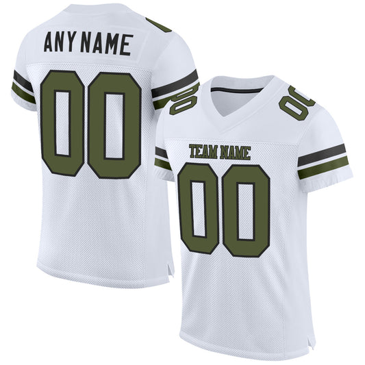 Custom White Olive-Black Mesh Authentic Football Jersey - Sky-Custom