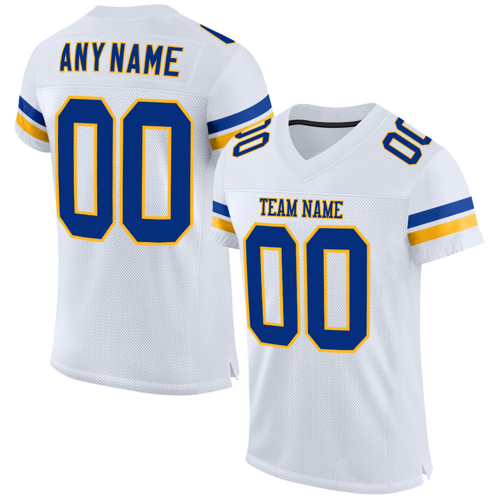 Custom White Royal-Gold Mesh Authentic Football Jersey - Sky-Custom