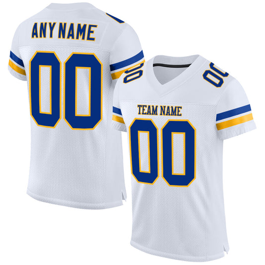 Custom White Royal-Gold Mesh Authentic Football Jersey - Sky-Custom