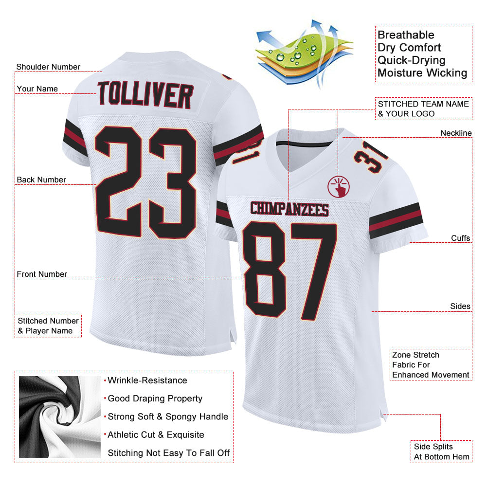 Custom White Black-Cardinal Mesh Authentic Football Jersey - Sky-Custom