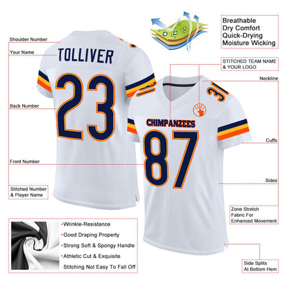 Custom White Navy-Orange Mesh Authentic Football Jersey - Sky-Custom