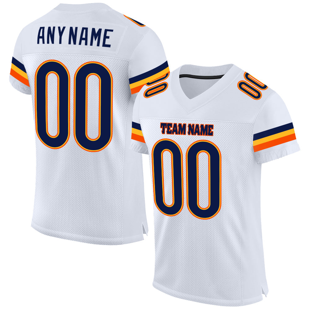 Custom White Navy-Orange Mesh Authentic Football Jersey - Sky-Custom
