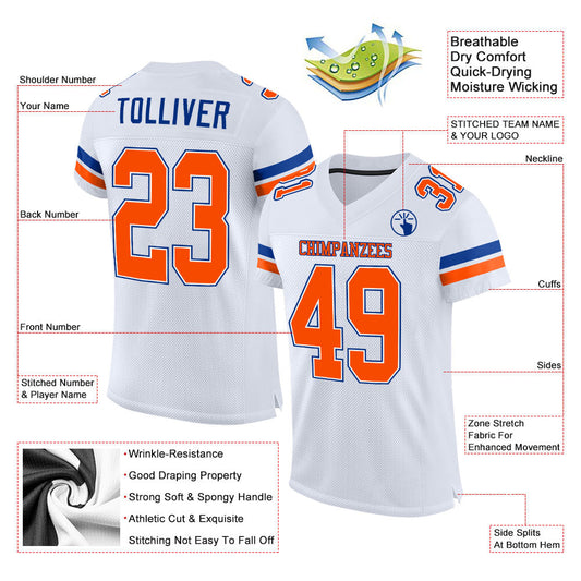 Custom White Orange-Royal Mesh Authentic Football Jersey - Sky-Custom