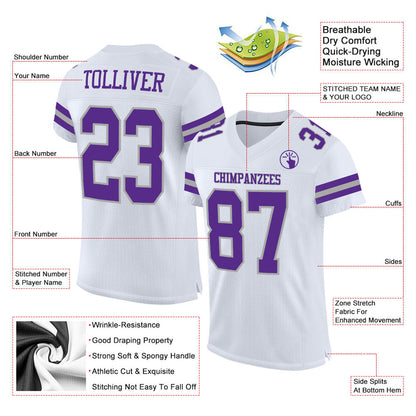 Custom White Purple-Gray Mesh Authentic Football Jersey - Sky-Custom