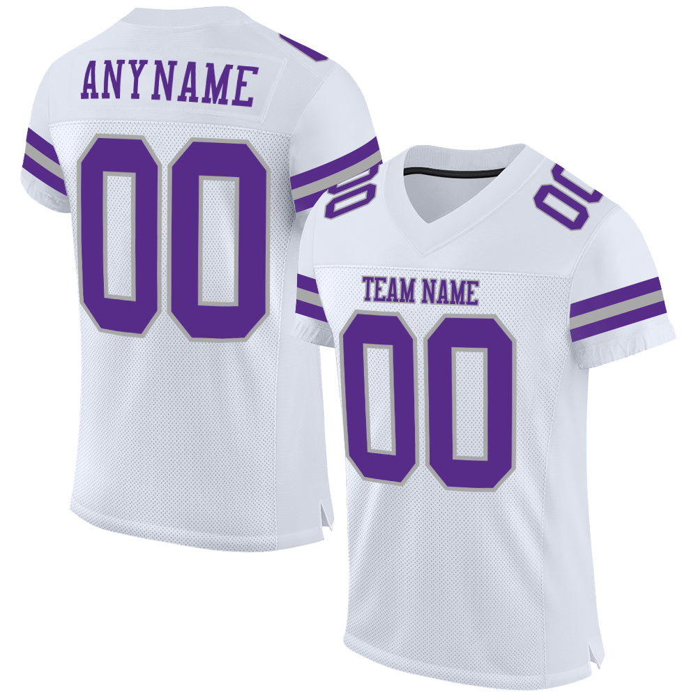 Custom White Purple-Gray Mesh Authentic Football Jersey - Sky-Custom