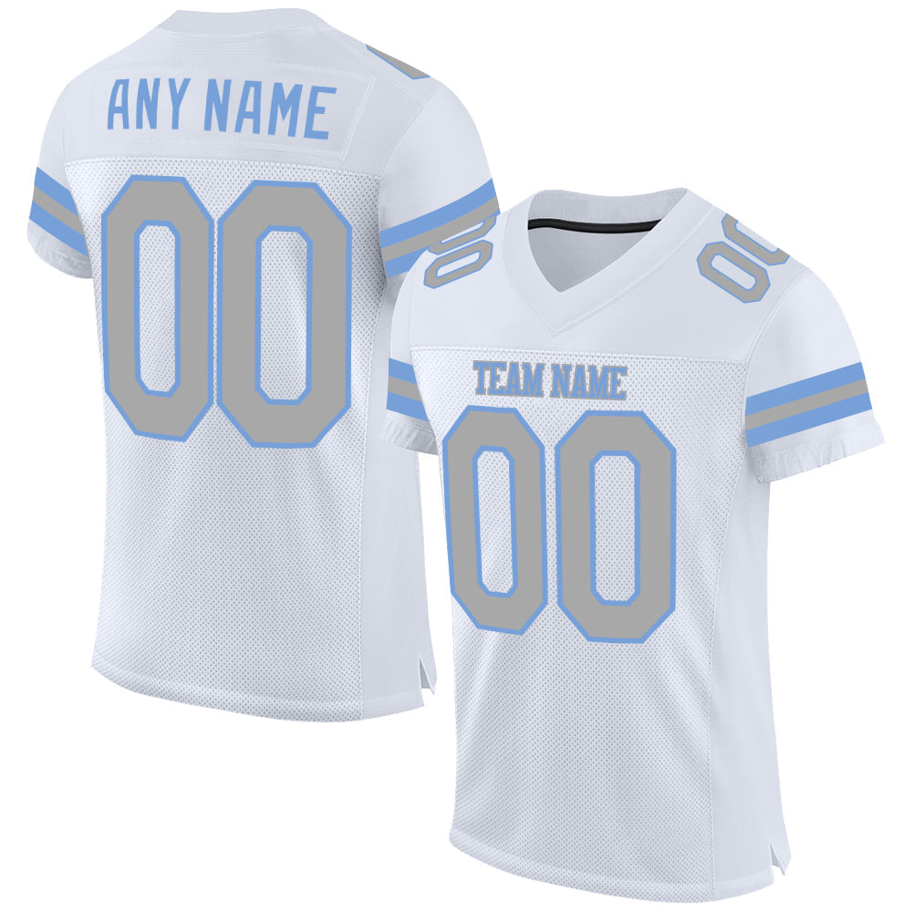 Custom White Gray-Light Blue Mesh Authentic Football Jersey - Sky-Custom