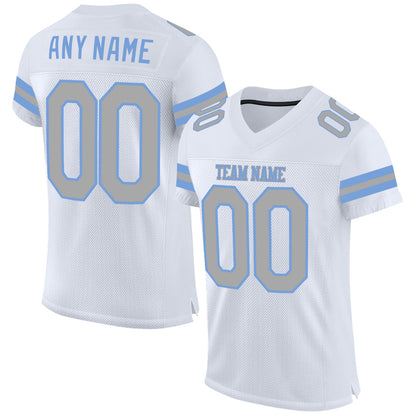 Custom White Gray-Light Blue Mesh Authentic Football Jersey - Sky-Custom