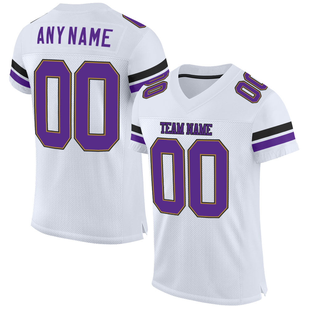 Custom White Purple-Old Gold Mesh Authentic Football Jersey - Sky-Custom