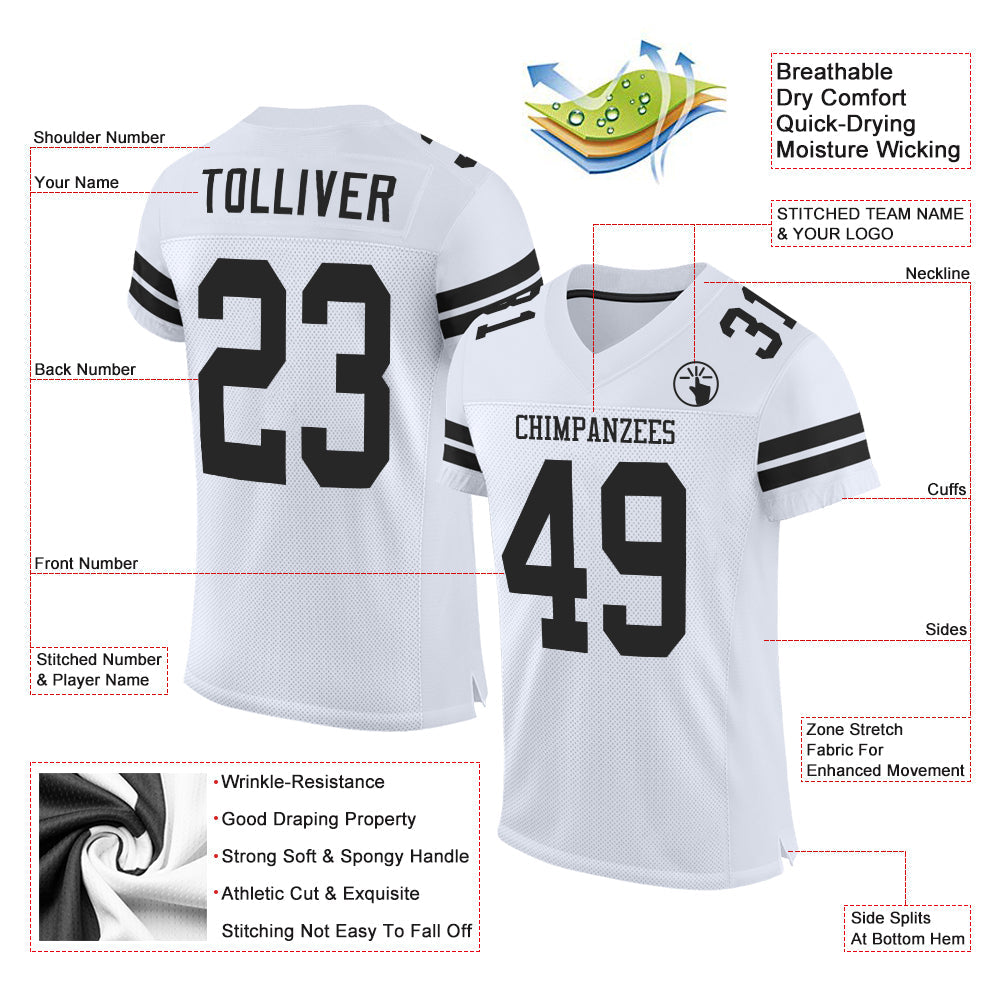 Custom White Black Mesh Authentic Football Jersey - Sky-Custom