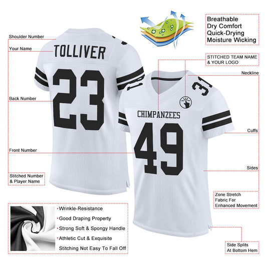 Custom White Black Mesh Authentic Football Jersey - Sky-Custom
