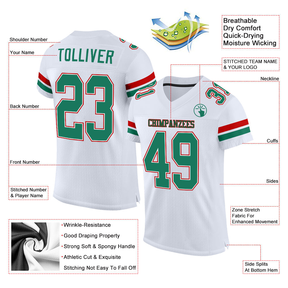 Custom White Kelly Green-Red Mesh Authentic Football Jersey - Sky-Custom