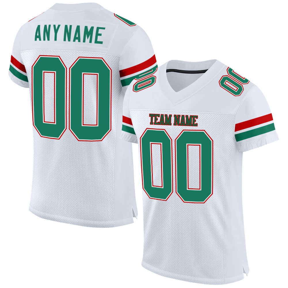 Custom White Kelly Green-Red Mesh Authentic Football Jersey - Sky-Custom