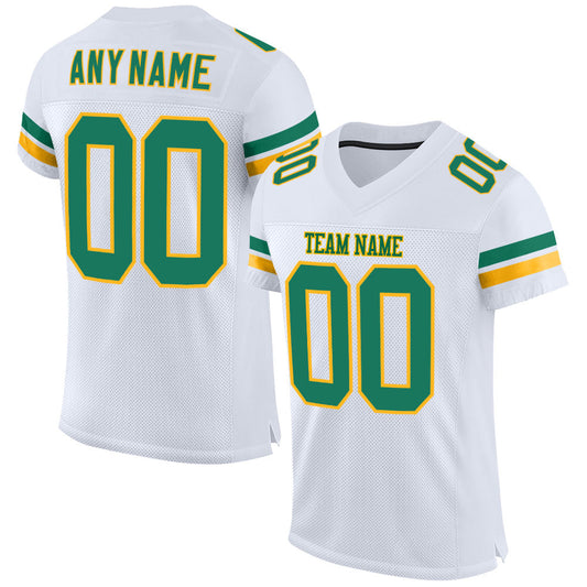 Custom White Kelly Green-Gold Mesh Authentic Football Jersey - Sky-Custom