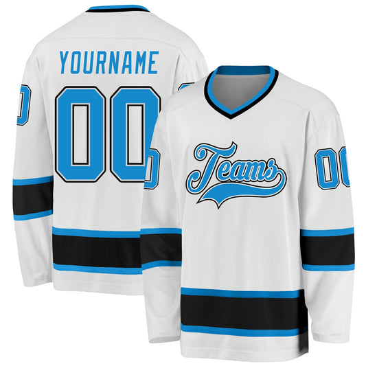 Custom White Blue-Black Hockey Jersey - Sky-Custom