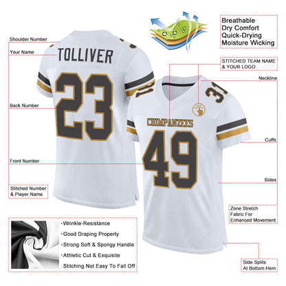 Custom White Steel Gray-Old Gold Mesh Authentic Football Jersey - Sky-Custom