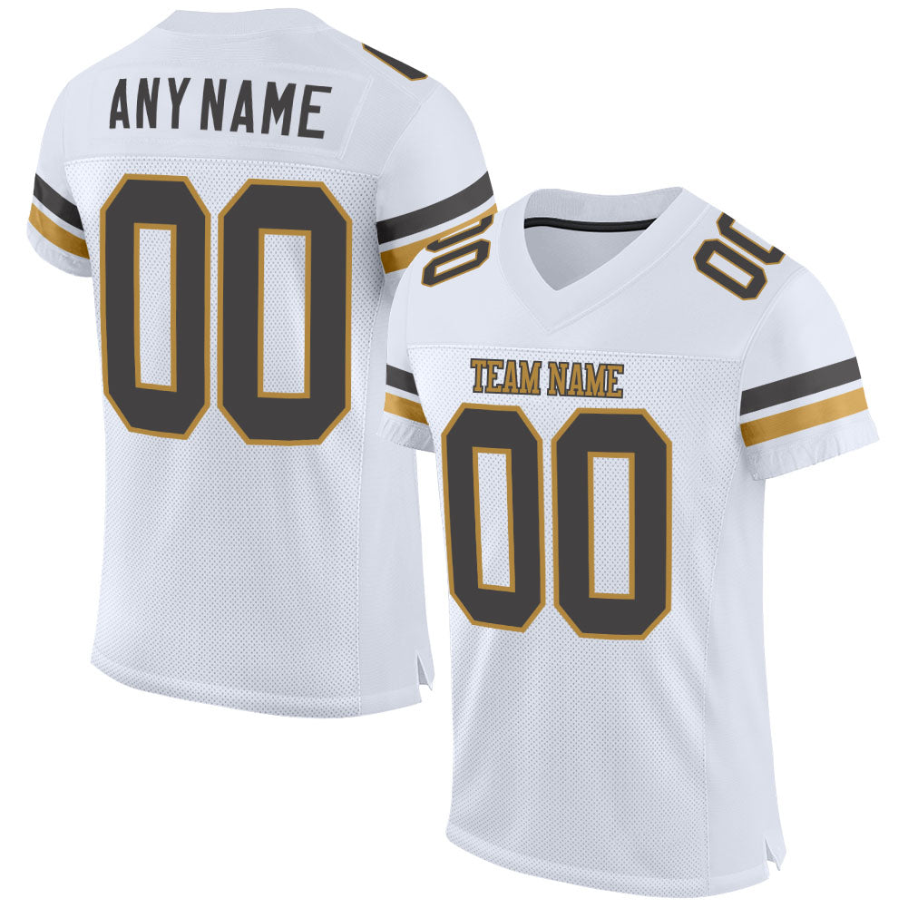 Custom White Steel Gray-Old Gold Mesh Authentic Football Jersey - Sky-Custom