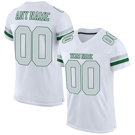 Custom White Silver-Green Mesh Authentic Football Jersey - Sky-Custom