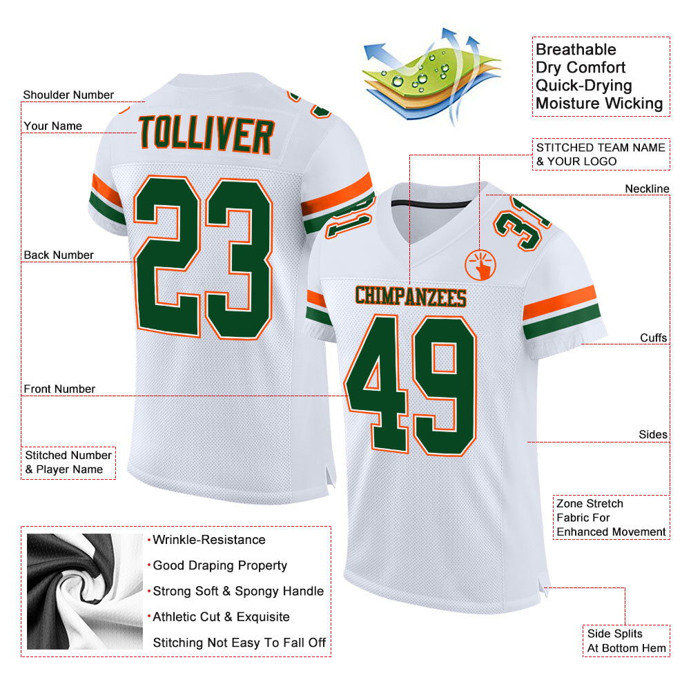 Custom White Green-Orange Mesh Authentic Football Jersey - Sky-Custom