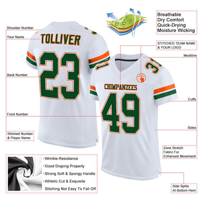 Custom White Green-Orange Mesh Authentic Football Jersey - Sky-Custom