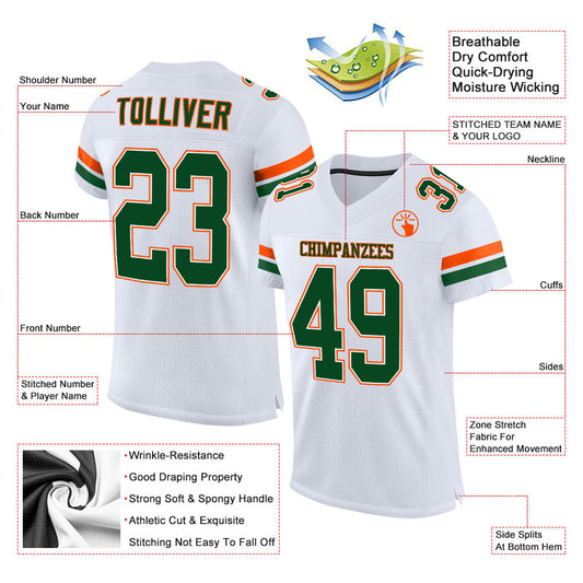 Custom White Green-Orange Mesh Authentic Football Jersey - Sky-Custom