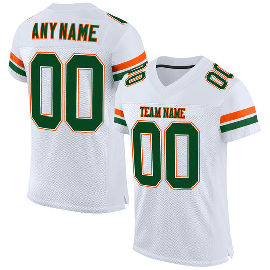 Custom White Green-Orange Mesh Authentic Football Jersey - Sky-Custom